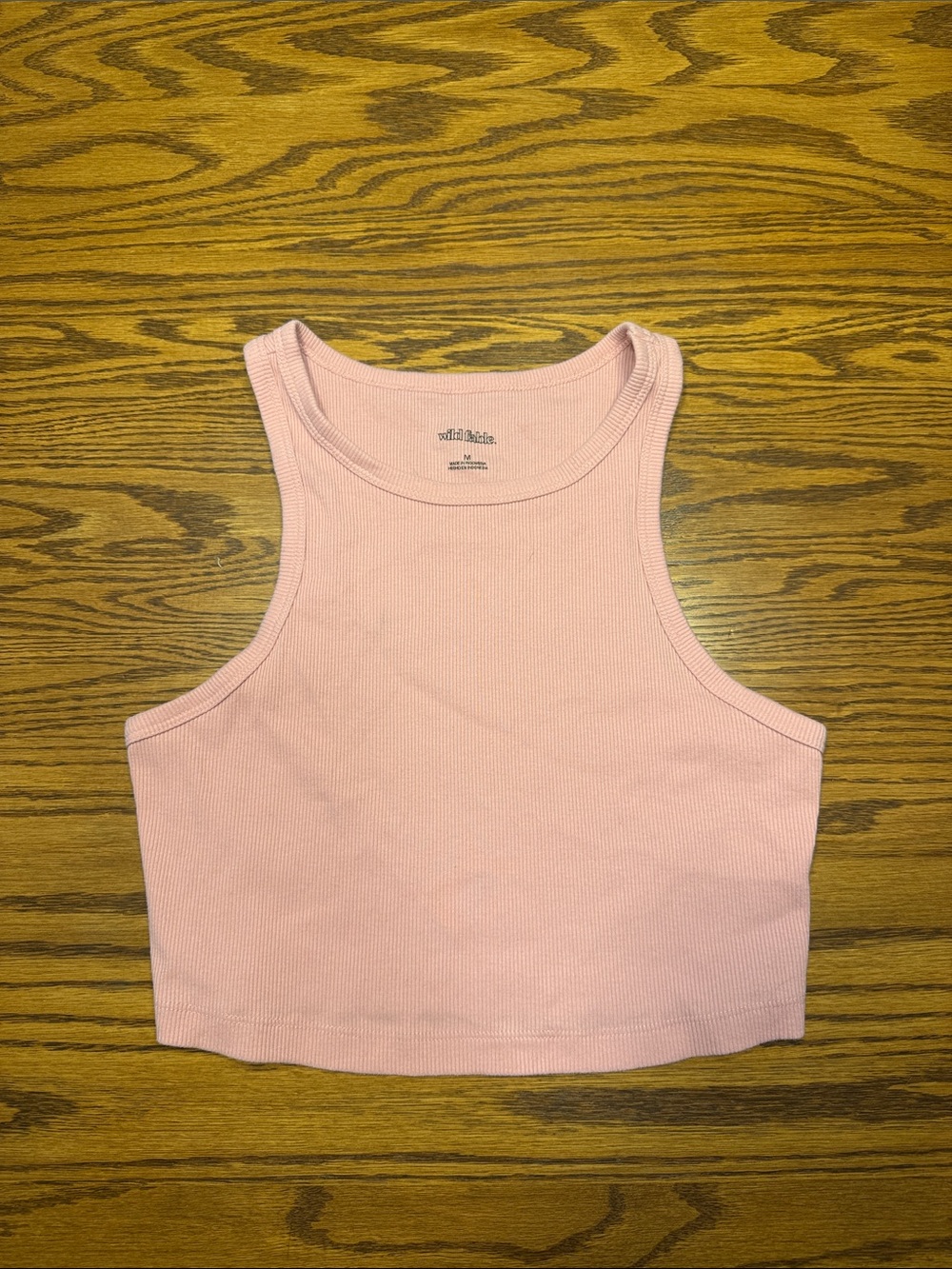 wild fable Pink Ribbed High-Neck Crop Tank